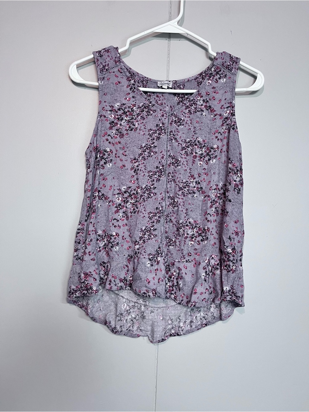 Kismet Floral Tank Top XS Purple Grey Pink High-Low Hem Rayon Boho